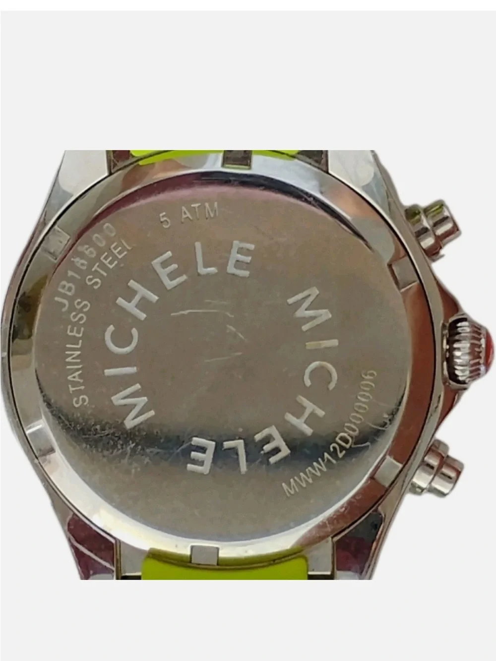 Michele NeonLime  Jelly Bean Silicone Bezel Chronograph Watch  Battery needed